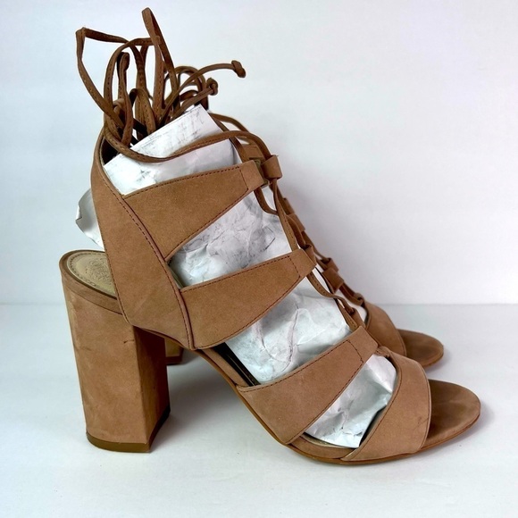 VINCE Camuto Winola Lace Up Block Heels, faux suede, tan beige taupe, size 9.5 - Picture 2 of 8